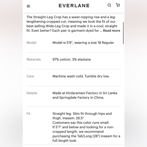 Everlane The Straight Leg Crop Tall Size 6 - Picture 2 of 3